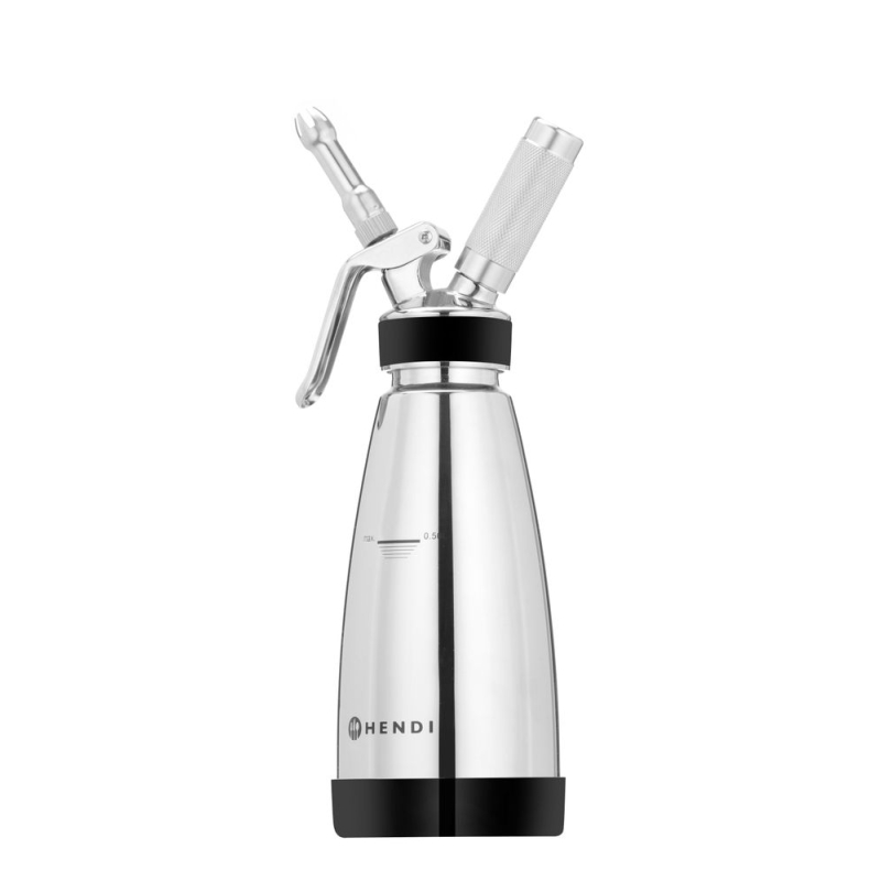 Siphon &agrave; Chantilly Thermo en Inox Double Paroi, 0,5 L, Chaud/Froid, avec Douilles et Brosse de Nettoyage - Hendi
