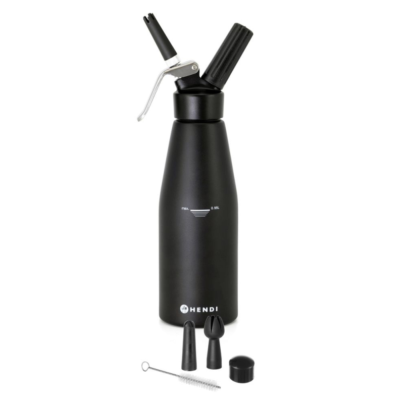 Siphon &agrave; Chantilly Professionnel Kitchen Line, 0,95L, Noir, en Aluminium - Hendi