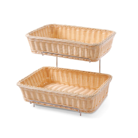 Pr&eacute;sentoir Corbeille &agrave; Pain Double GN 1/2 Chrom&eacute;, Support et 2 Corbeilles Inox - Hendi