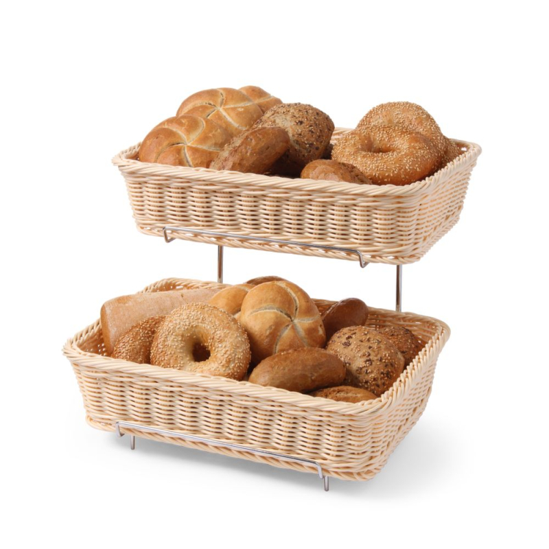 Pr&eacute;sentoir Corbeille &agrave; Pain Double GN 1/2 Chrom&eacute;, Support et 2 Corbeilles Inox - Hendi