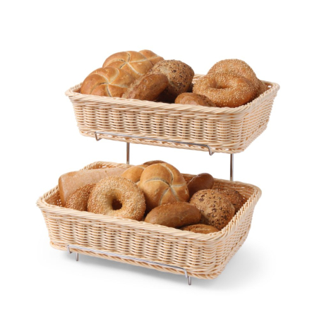 Pr&eacute;sentoir Corbeille &agrave; Pain Double GN 1/2 Chrom&eacute;, Support et 2 Corbeilles Inox - Hendi
