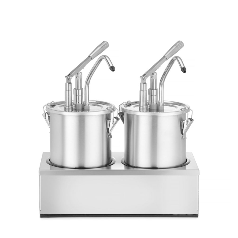 Distributeur de sauce double en acier inoxydable avec pompe 9L - Hendi
