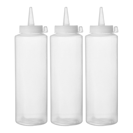 Sets de 3 Flacons Distributeurs &agrave; Sauce en Poly&eacute;thyl&egrave;ne, 0,35L, Transparents - Hendi