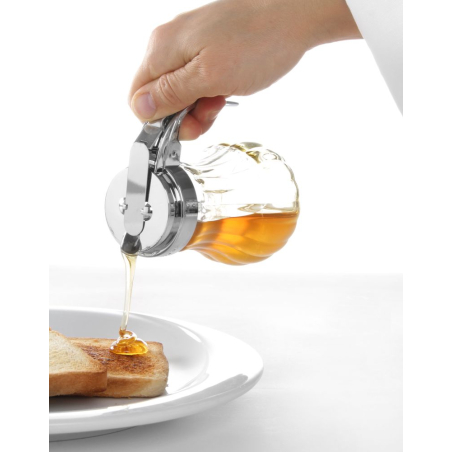 Verseur &agrave; miel en verre avec levier acier inoxydable ⌀80x(H)115mm - Hendi