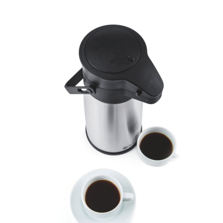 Pot &agrave; pompe isotherme en acier inoxydable 2,2L pour boissons chaudes/froides - Hendi