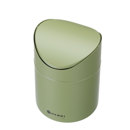 Mini poubelle de table professionnelle 1,2L, couvercle pivotant, m&eacute;tal vert - Hendi