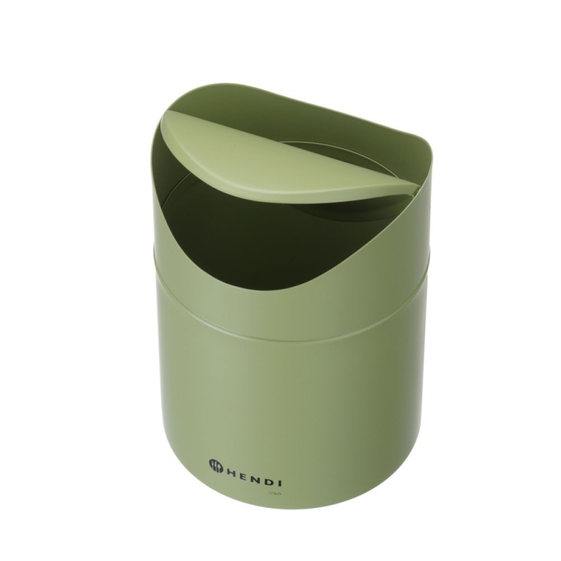 Mini poubelle de table professionnelle 1,2L, couvercle pivotant, m&eacute;tal vert - Hendi