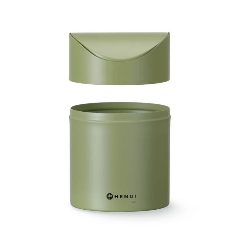 Mini poubelle de table professionnelle 1,2L, couvercle pivotant, m&eacute;tal vert - Hendi
