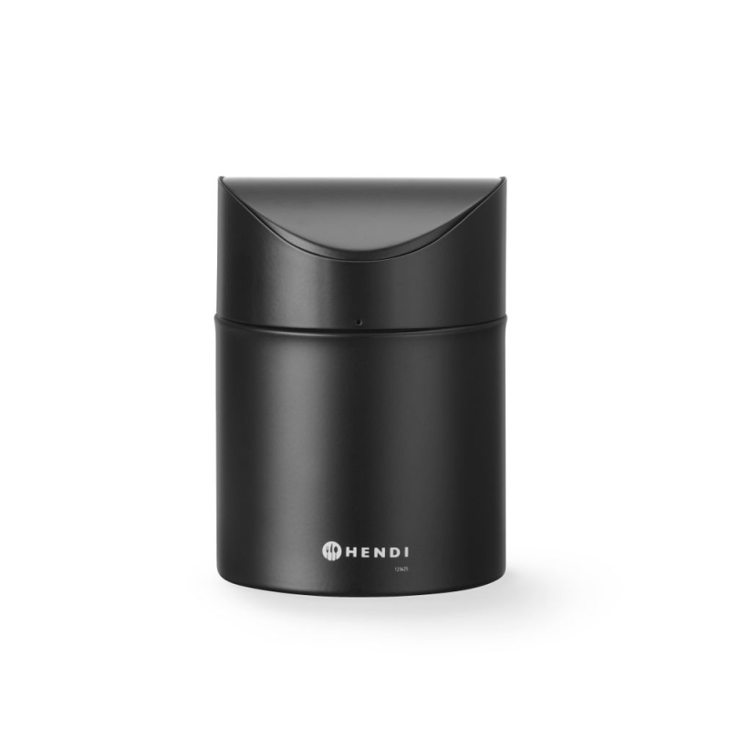Mini Poubelle de Table M&eacute;tal Noir 1,2L avec Couvercle Pivotant Amovible - Hendi
