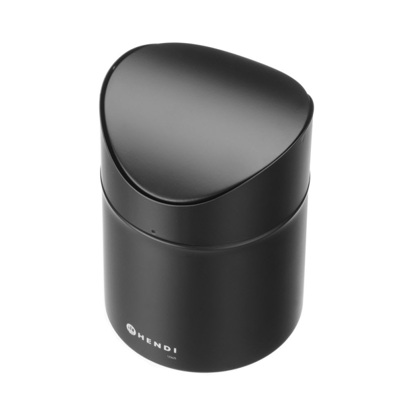 Mini Poubelle de Table M&eacute;tal Noir 1,2L avec Couvercle Pivotant Amovible - Hendi