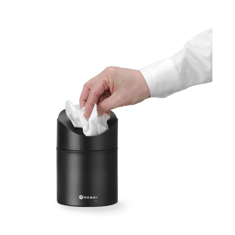 Mini Poubelle de Table M&eacute;tal Noir 1,2L avec Couvercle Pivotant Amovible - Hendi