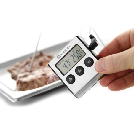 Thermom&egrave;tre-Minuteur Num&eacute;rique pour R&ocirc;tir et Cuisson, Sonde Inox 150mm, Plage -50&deg;C &agrave; 250&deg;C - Hendi