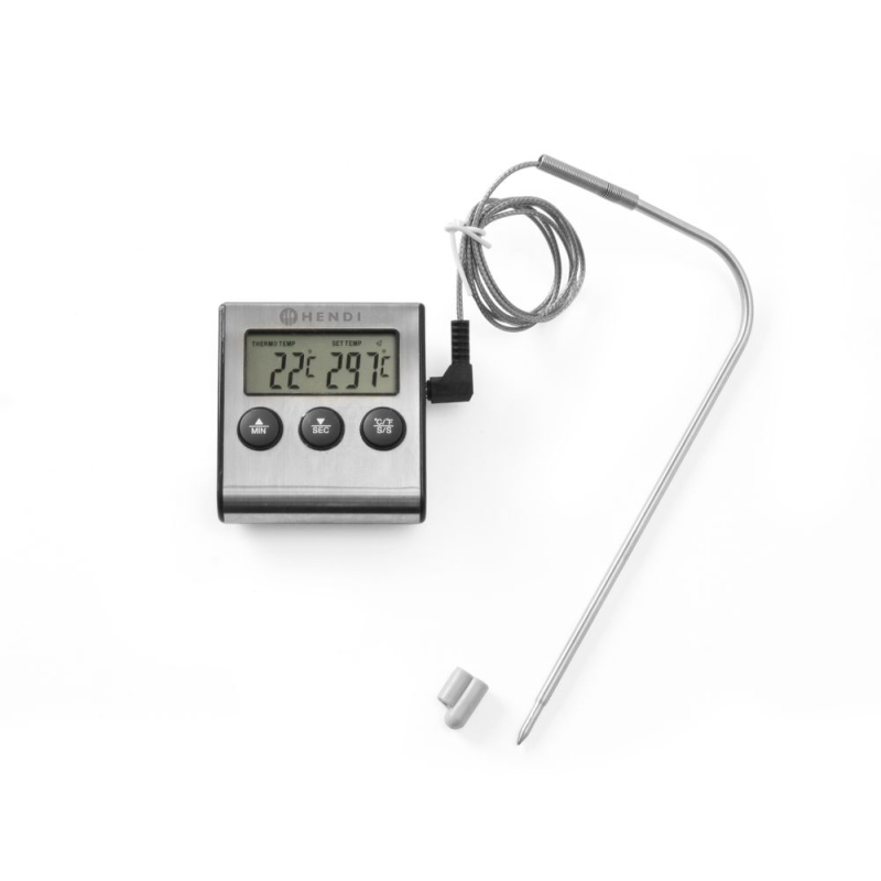Thermom&egrave;tre-Minuteur Num&eacute;rique pour R&ocirc;tir et Cuisson, Sonde Inox 150mm, Plage -50&deg;C &agrave; 250&deg;C - Hendi