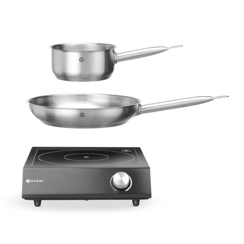 Plaque de Cuisson &agrave; Induction Professionnelle 3500W, Set Complet avec Casserole et Po&ecirc;le - Hendi