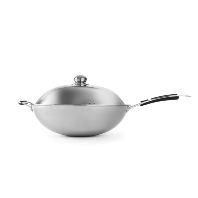 Wok Professionnel Profi Line, ⌀360mm, Acier Inox 3 Plis avec Couvercle - Hendi