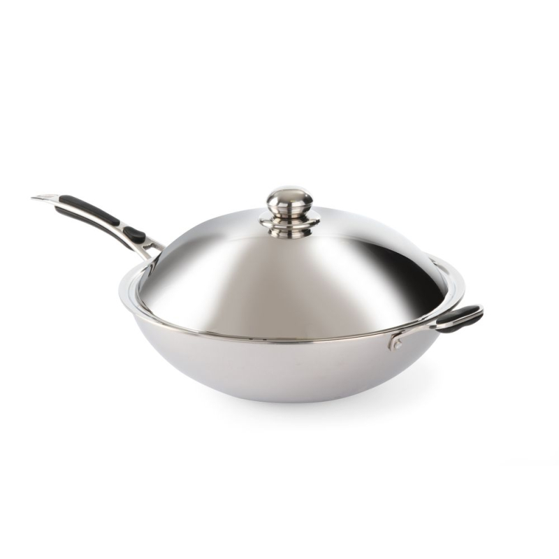 Wok Professionnel Profi Line, ⌀360mm, Acier Inox 3 Plis avec Couvercle - Hendi