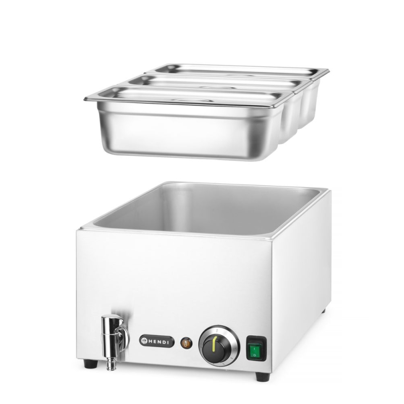 Set Bain-marie &eacute;lectrique GN 1/1 avec robinet vidange et 3 bacs GN 1/3 &ndash; RANGER - Hendi