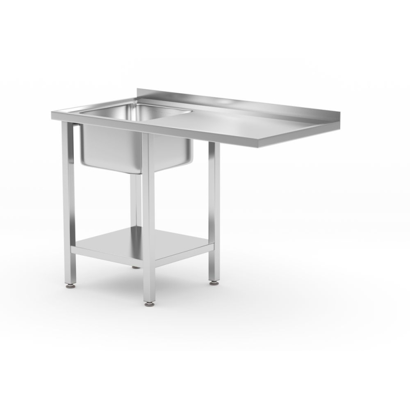 Table de travail professionnelle en inox avec &eacute;vier, espace lave-vaisselle, et &eacute;tag&egrave;re 1200x700mm - Hendi