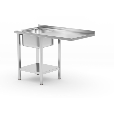 Table de travail professionnelle en inox avec &eacute;vier, espace lave-vaisselle, et &eacute;tag&egrave;re 1200x700mm - Hendi