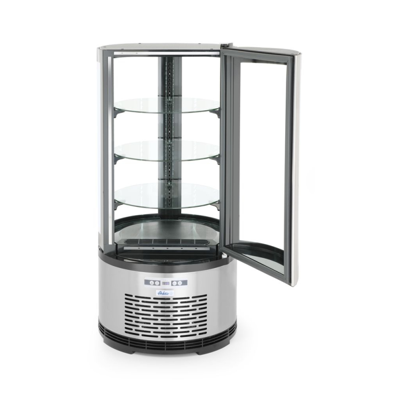 Vitrine de pr&eacute;sentation r&eacute;frig&eacute;r&eacute;e ronde pour p&acirc;tisserie, 100L, 0-6&deg;C - Hendi