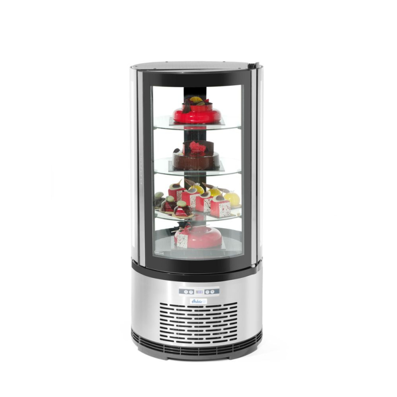 Vitrine de pr&eacute;sentation r&eacute;frig&eacute;r&eacute;e ronde pour p&acirc;tisserie, 100L, 0-6&deg;C - Hendi