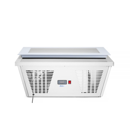 Vitrine R&eacute;frig&eacute;r&eacute;e N&eacute;gative Professionnelle pour Cr&egrave;me Glac&eacute;e - Cong&eacute;lateur Statistique -25&deg;C, 4 Bacs 5L - Hendi