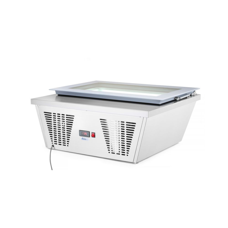 Vitrine R&eacute;frig&eacute;r&eacute;e N&eacute;gative Professionnelle pour Cr&egrave;me Glac&eacute;e - Cong&eacute;lateur Statistique -25&deg;C, 4 Bacs 5L - Hendi
