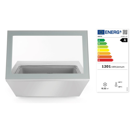Vitrine R&eacute;frig&eacute;r&eacute;e N&eacute;gative Professionnelle pour Cr&egrave;me Glac&eacute;e - Cong&eacute;lateur Statistique -25&deg;C, 4 Bacs 5L - Hendi