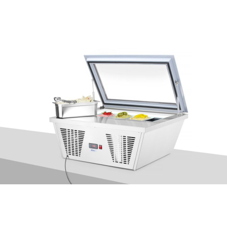 Vitrine R&eacute;frig&eacute;r&eacute;e N&eacute;gative Professionnelle pour Cr&egrave;me Glac&eacute;e - Cong&eacute;lateur Statistique -25&deg;C, 4 Bacs 5L - Hendi