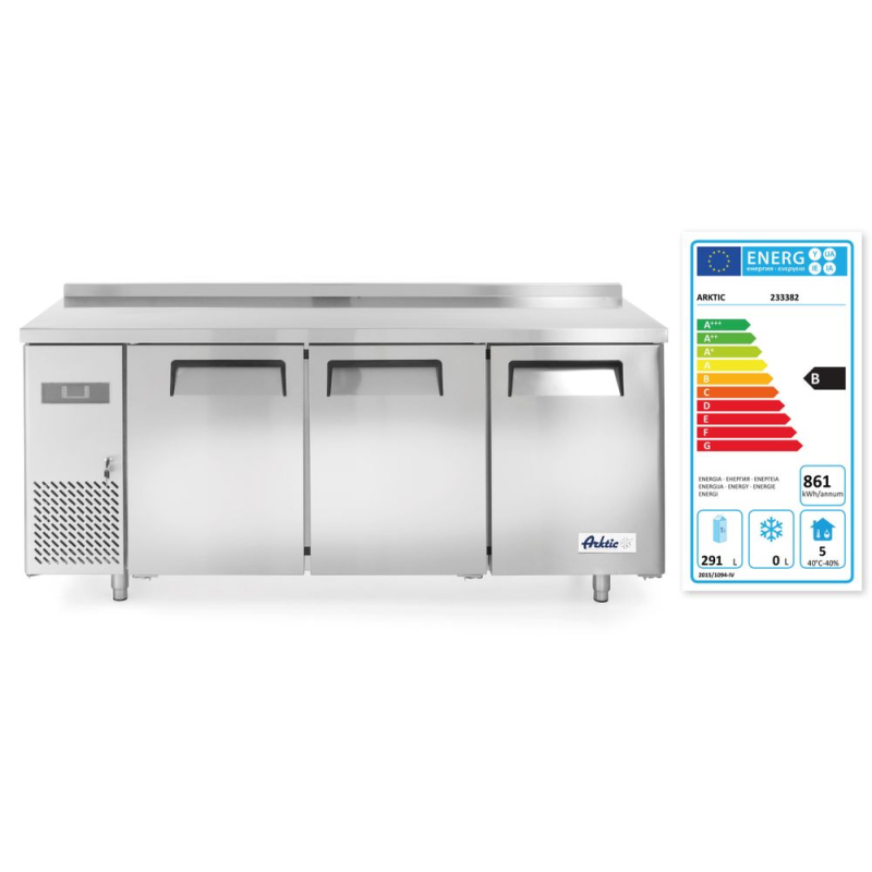 R&eacute;frig&eacute;rateur comptoir 3 portes Kitchen Line 390L, 1800x600x(H)886mm - Hendi