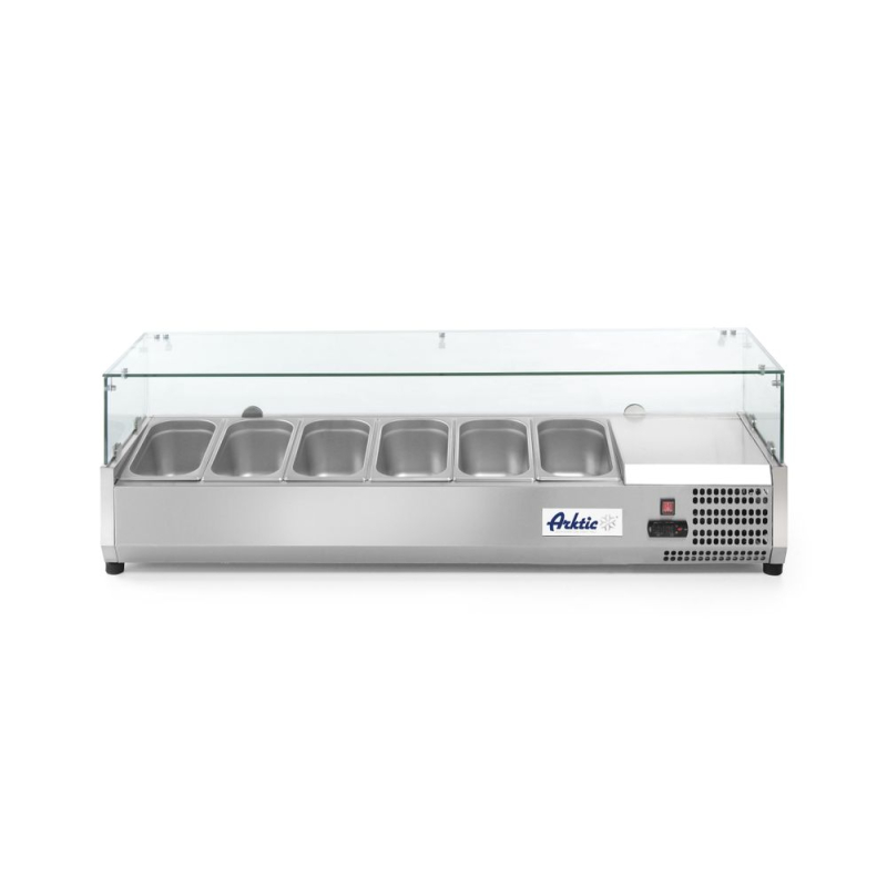 Vitrine r&eacute;frig&eacute;r&eacute;e professionnelle GN 1/3, 6 bacs, avec vitrine en verre tremp&eacute; - Hendi