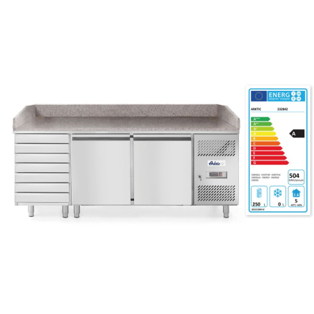 Saladette Pizza R&eacute;frig&eacute;r&eacute;e 2 Portes, 7 Tiroirs, 280L, 2020x802x1000mm - Hendi