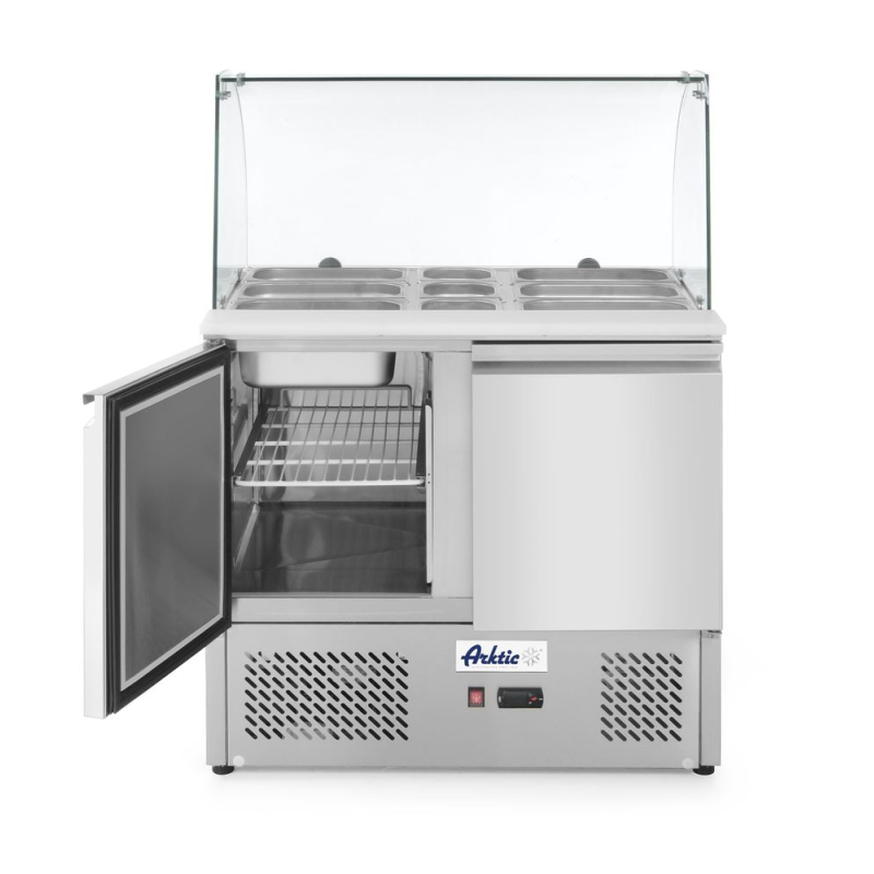 Saladette r&eacute;frig&eacute;r&eacute;e professionnelle 2 portes avec vitrine en verre 300L - Hendi