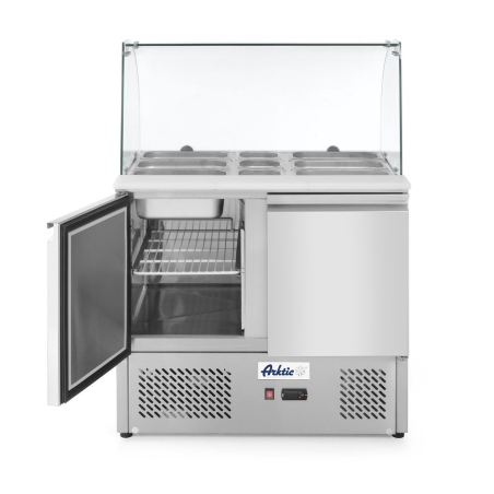 Saladette r&eacute;frig&eacute;r&eacute;e professionnelle 2 portes avec vitrine en verre 300L - Hendi