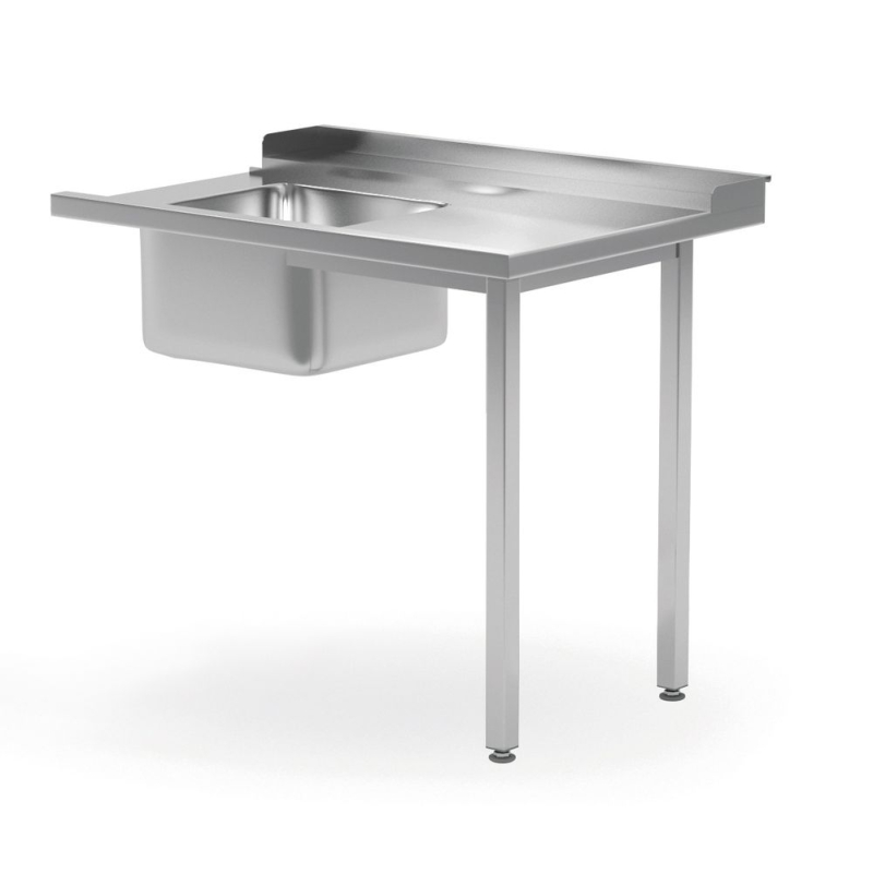 Table de chargement professionnelle en acier inoxydable pour lave-vaisselle avec &eacute;vier int&eacute;gr&eacute;, c&ocirc;t&eacute; droite - Hendi