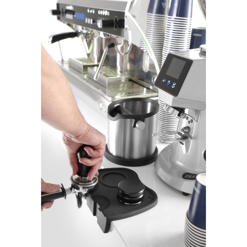 Tamper &agrave; caf&eacute; inox &agrave; ressort, manche aluminium noir, ⌀58mm - Hendi