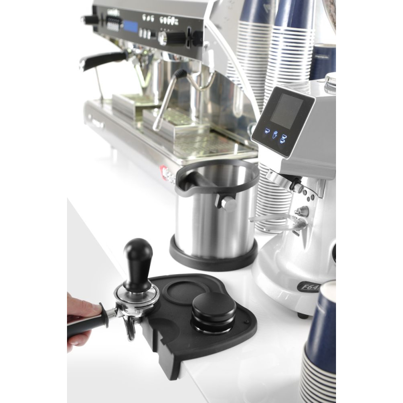 Tamper &agrave; caf&eacute; inox &agrave; ressort, manche aluminium noir, ⌀58mm - Hendi