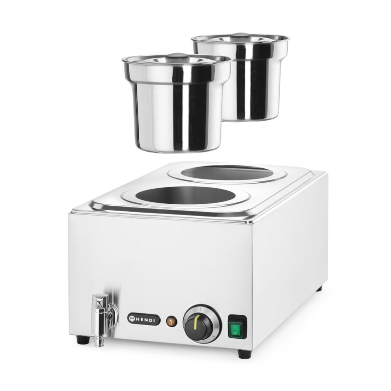 Set Bain-marie professionnel 8L avec 2 bacs ronds 4L, Acier Inoxydable - Hendi