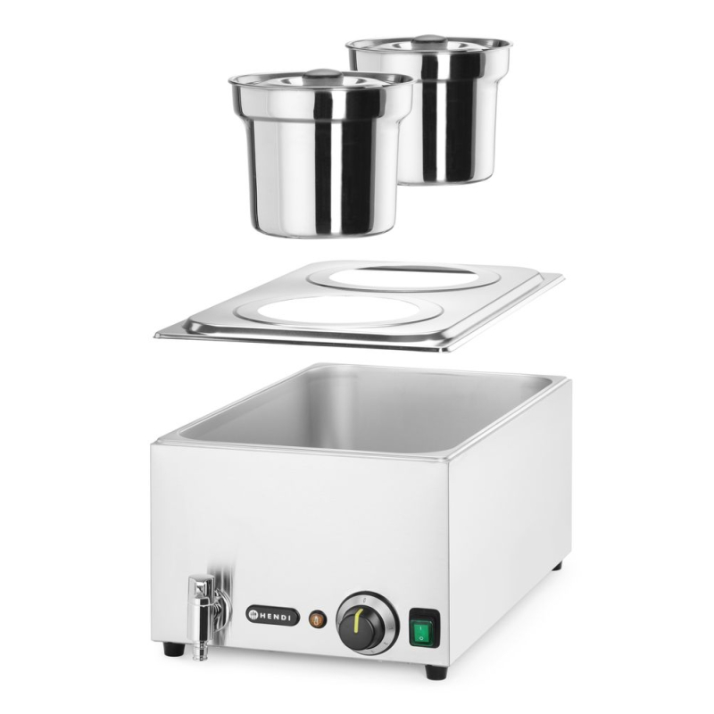 Set Bain-marie professionnel 8L avec 2 bacs ronds 4L, Acier Inoxydable - Hendi