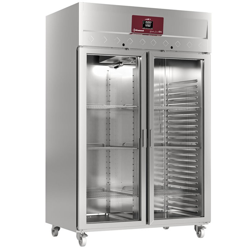 Armoire frigorifique ventil&eacute;e 1400 Lit. 2 portes vitr&eacute;es (GN 2/1),  sur roues - Diamond - ID140/R9G