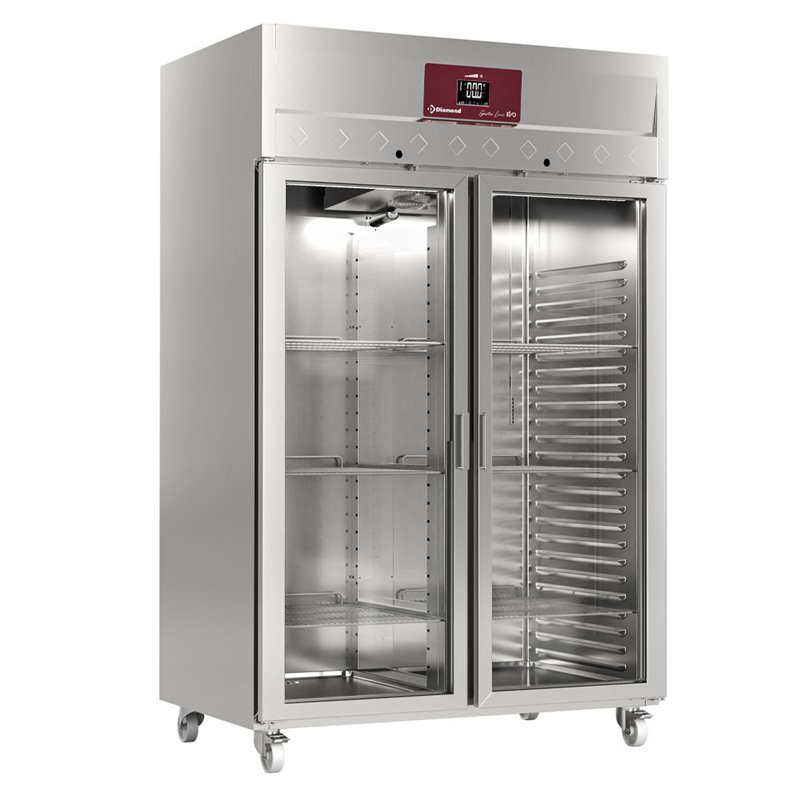 Armoire de cong&eacute;lation ventil&eacute;e 1400 Lit. 2 portes vitr&eacute;es GN 2/1,  sur roues - Diamond - IE140/R9G