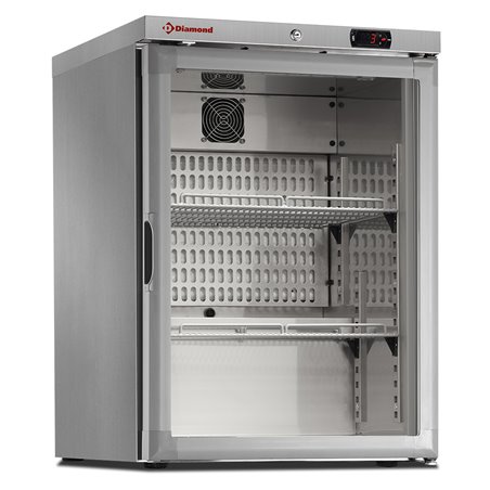 Frigo ventil&eacute;, vitr&eacute;e, 150 Lit. acier inox - Diamond - PFV202-R6X/G