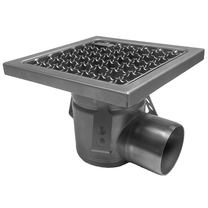 Caniveau de sol inox 400x400, sortie lat&eacute;rale - Diamond - GS44-N