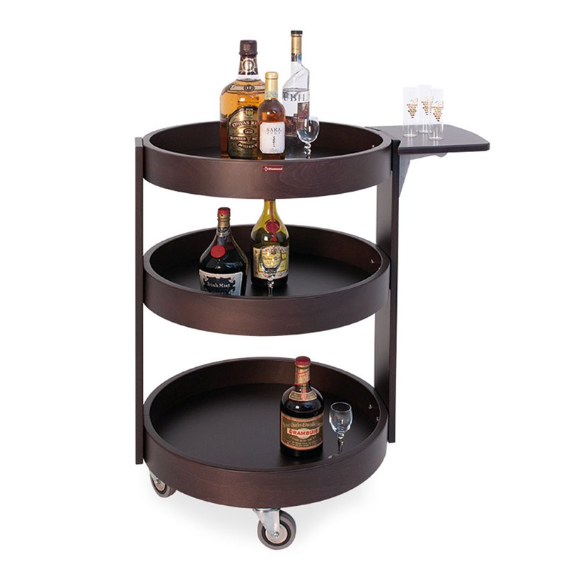 Chariot rond pour bouteilles, 3 niveaux bois "weng&eacute;" - Diamond - CRL/3W