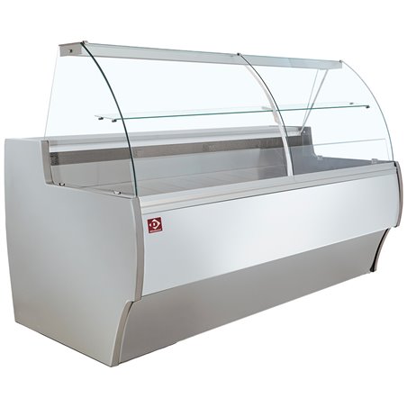 Comptoir vitrine r&eacute;frig&eacute;r&eacute; &agrave; vitre bomb&eacute;e, ventil&eacute;, avec r&eacute;serve - GRIS/BLANC - Diamond - MA15/E8-R2V