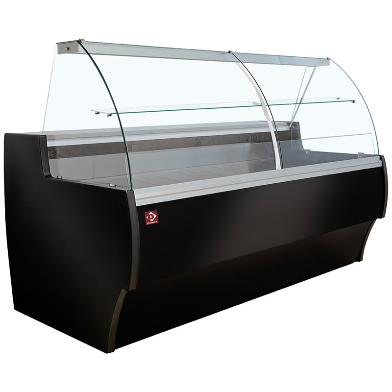 Comptoir vitrine r&eacute;frig&eacute;r&eacute; &agrave; vitre bomb&eacute;e, ventil&eacute;, avec r&eacute;serve - NOIR - Diamond - MA25/B5-R2V