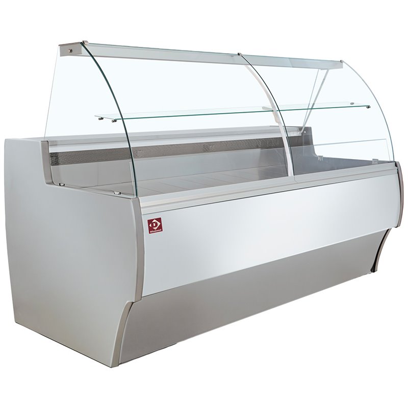 Comptoir vitrine r&eacute;frig&eacute;r&eacute; &agrave; vitre bomb&eacute;e, ventil&eacute;, avec r&eacute;serve - GRIS/BLANC - Diamond - MA25/E8-R2V