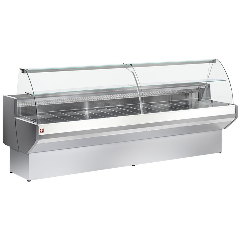 Comptoir vitrine r&eacute;frig&eacute;r&eacute; &agrave; vitre bomb&eacute;e, avec r&eacute;serve - GRIS/BLANC - Diamond - ML25/E8-R2