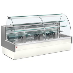 Comptoir vitrine r&eacute;frig&eacute;r&eacute;, statique, chargement &agrave; tiroirs, vitre courbe, sans r&eacute;serve - GRIS/BLANC - Diamond - VE14/E8-R2P
