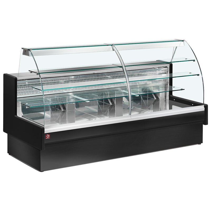 Comptoir vitrine r&eacute;frig&eacute;r&eacute;, statique, chargement &agrave; tiroirs, vitre courbe, sans r&eacute;serve - NOIR - Diamond - VE22/B5-R2P